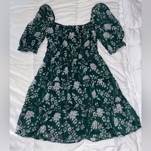 Floral Green Dress with Puff Sleeves